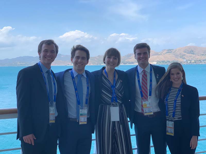 Aboard the cruise ship. (l-r) Rob Cain, Jackson Robinson, Katherine West, David Cousar and Mary Bradley Pazdan