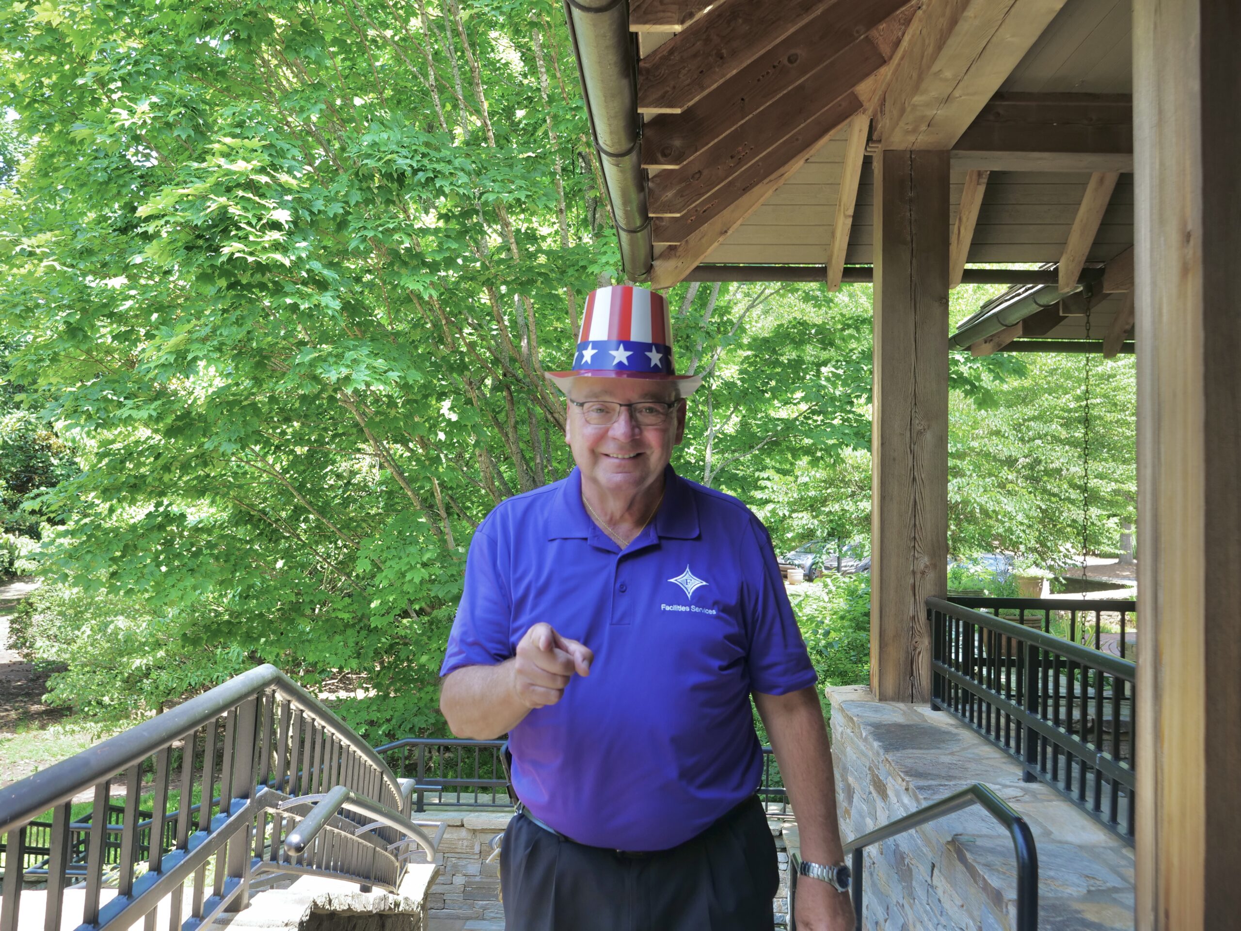 Jim Benes wearing an American flag hat